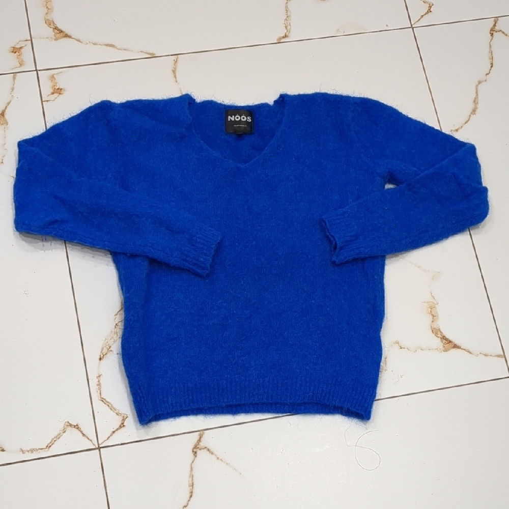 NOOS Royal Blue V-Neck Fuzzy Sweater
